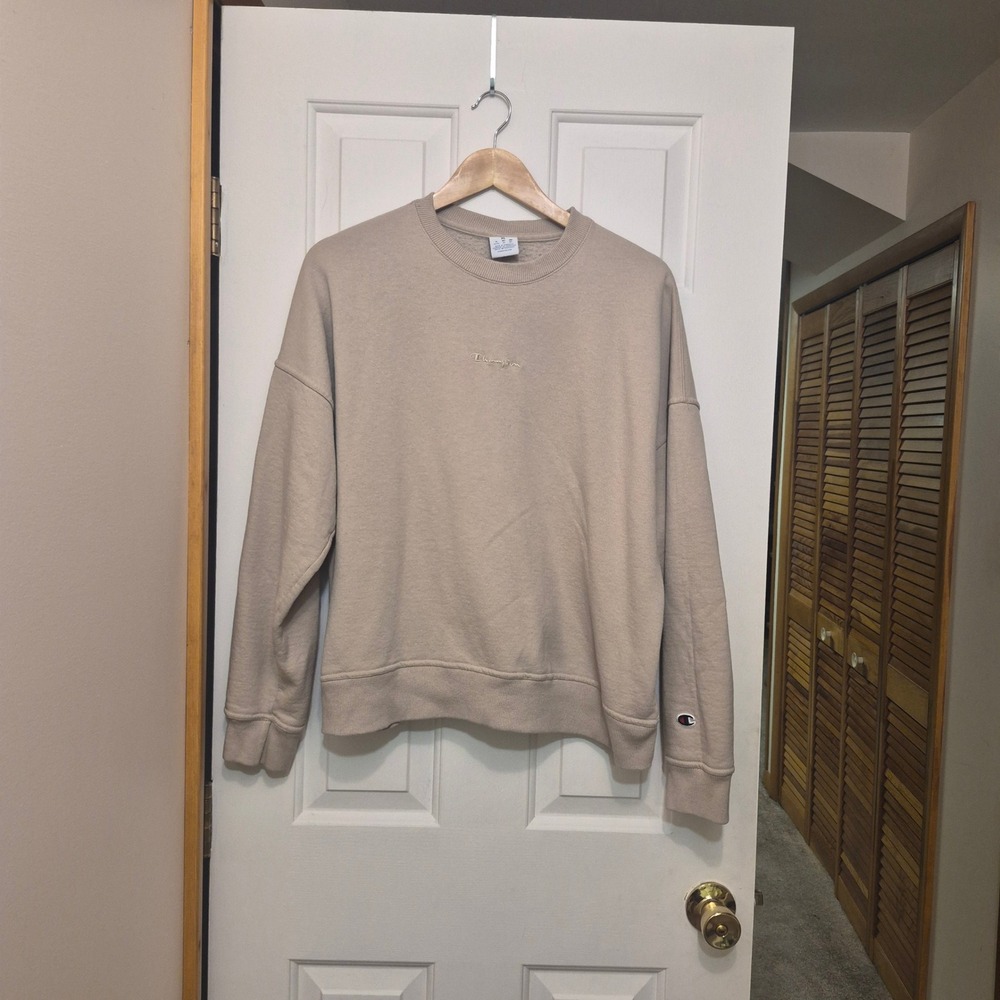 Champion Womens Tan Embroidered Logo Oversized Crewneck Sweatshirt XL GF535